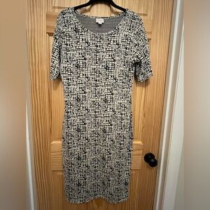 LuLaRoe Julia Dress, Size Medium, Black & White Geometric Design, Pre-Owned